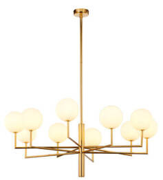 Jupiter Lampa Wisząca Feme Duża mosiądzowany 10-punktowy klosz biały 1931