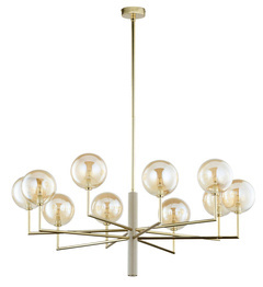 Jupiter Lampa Wisząca Feme 10-punktowy złoty klosz bursztynowy 1977